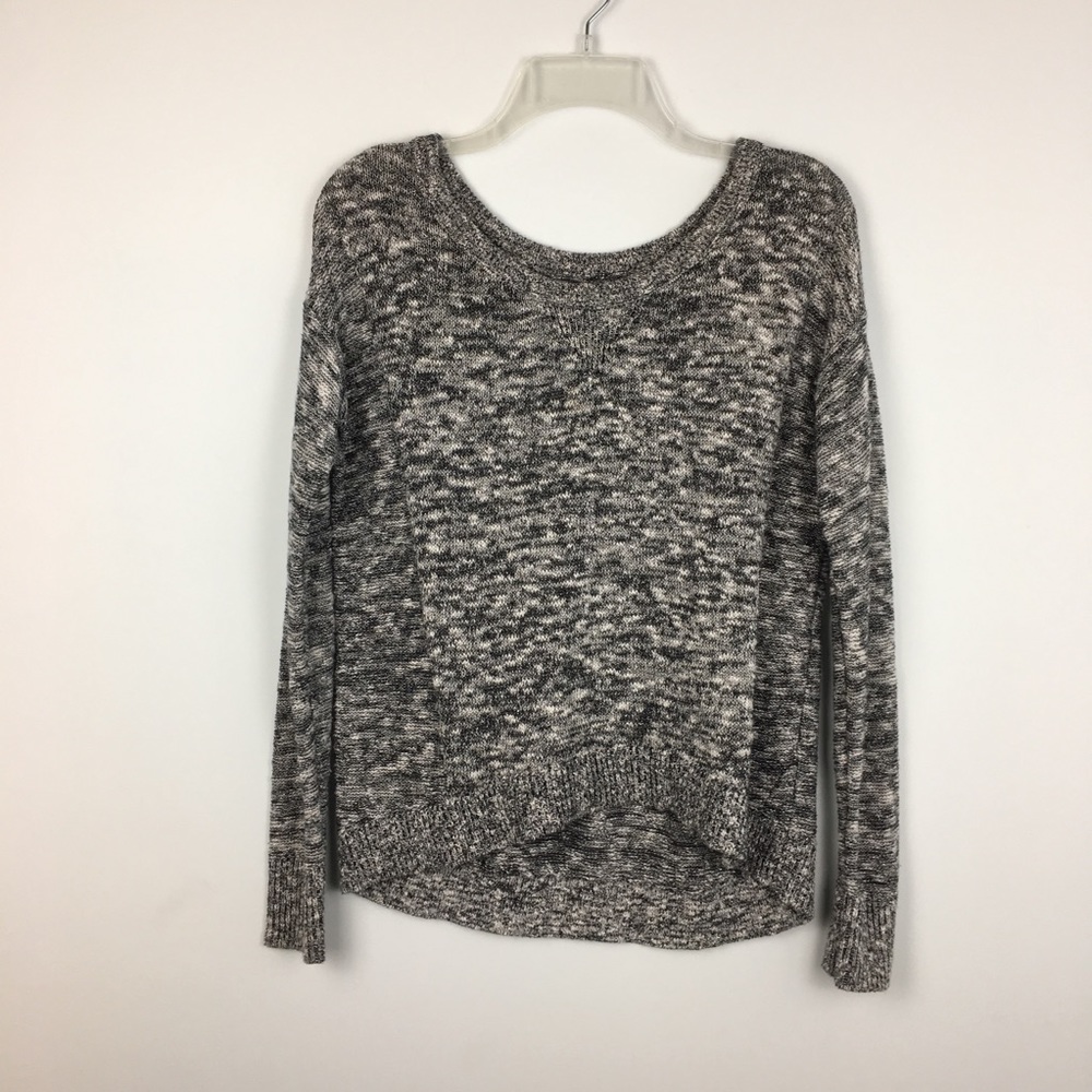 AEO Black Gray White Marled Silver Metallic Scoop Neck Long Sleeve Sweater Small